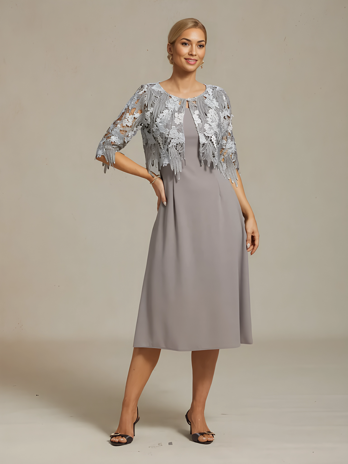 Chic Embroidered Lace Jacket with Rhinestone Button