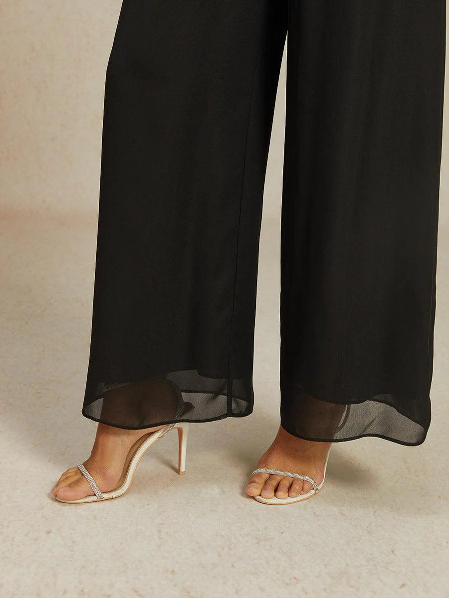 Elegant Wide-Leg Chiffon Pants with Elastic Waist