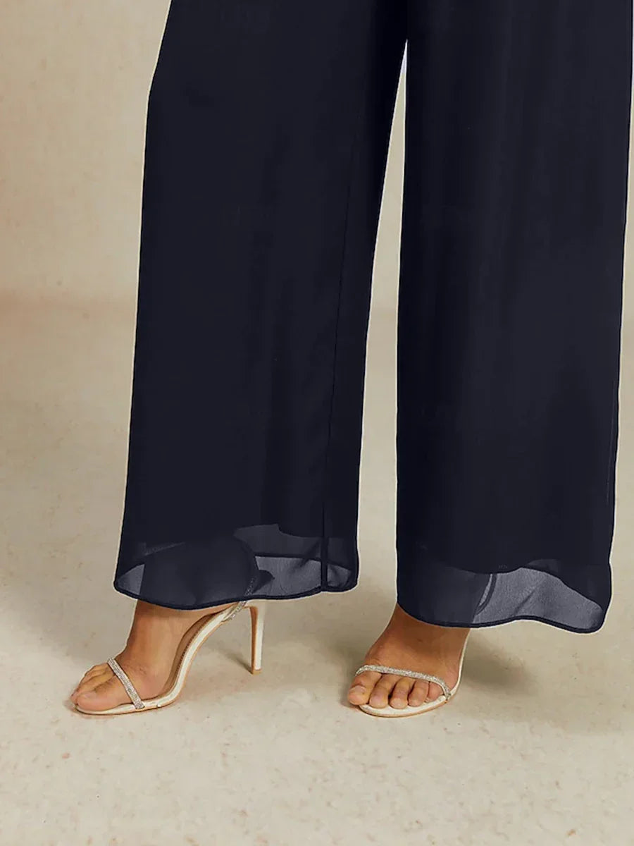 Elegant Wide-Leg Chiffon Pants with Elastic Waist
