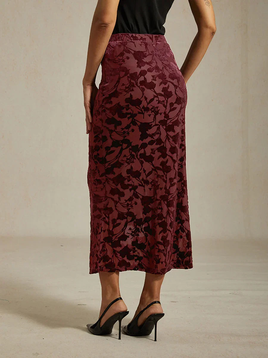 Floral Velvet Fishtail Maxi Skirt