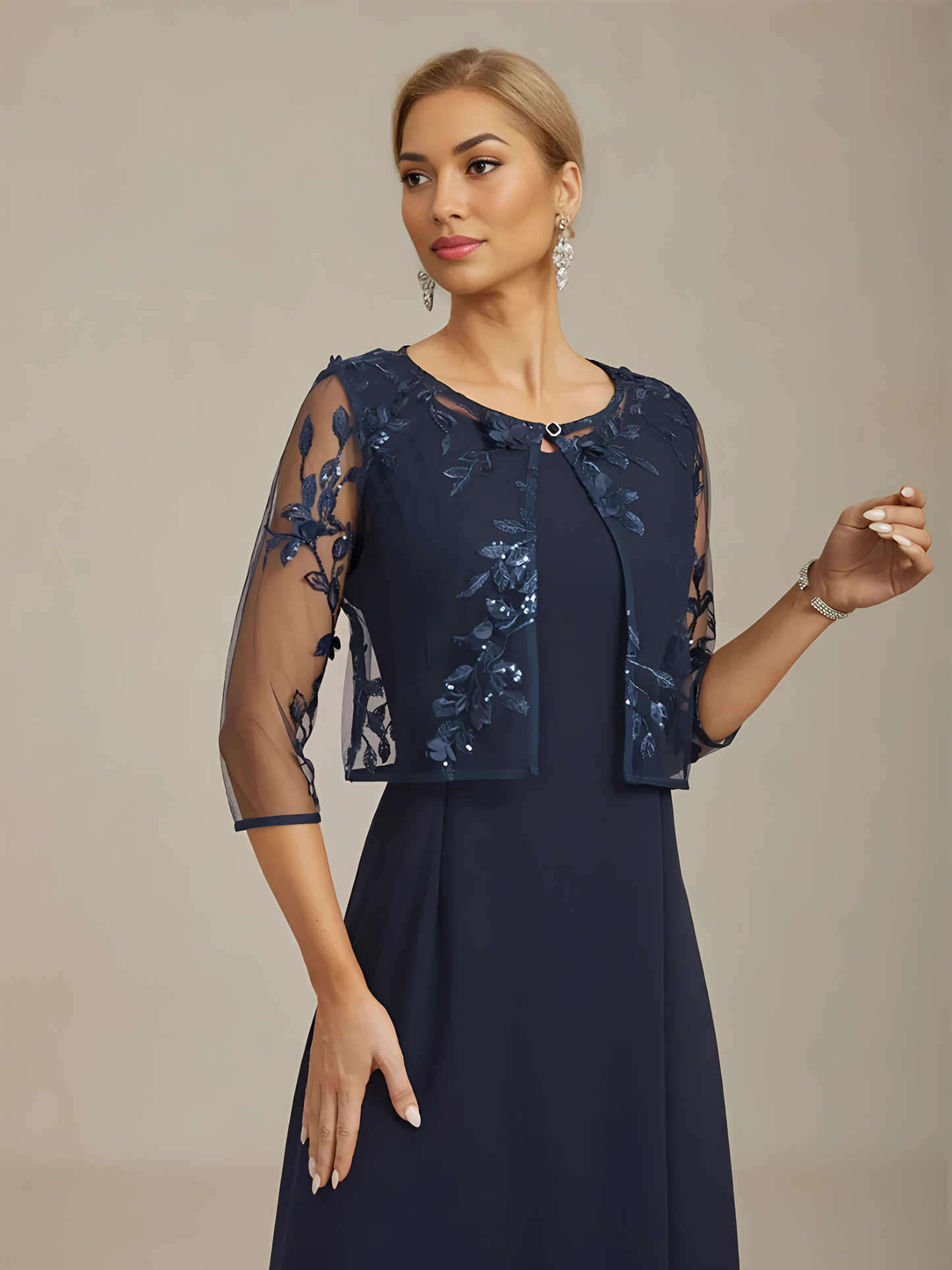 Mesh Lace Jacket with 3D Floral Embellishments
