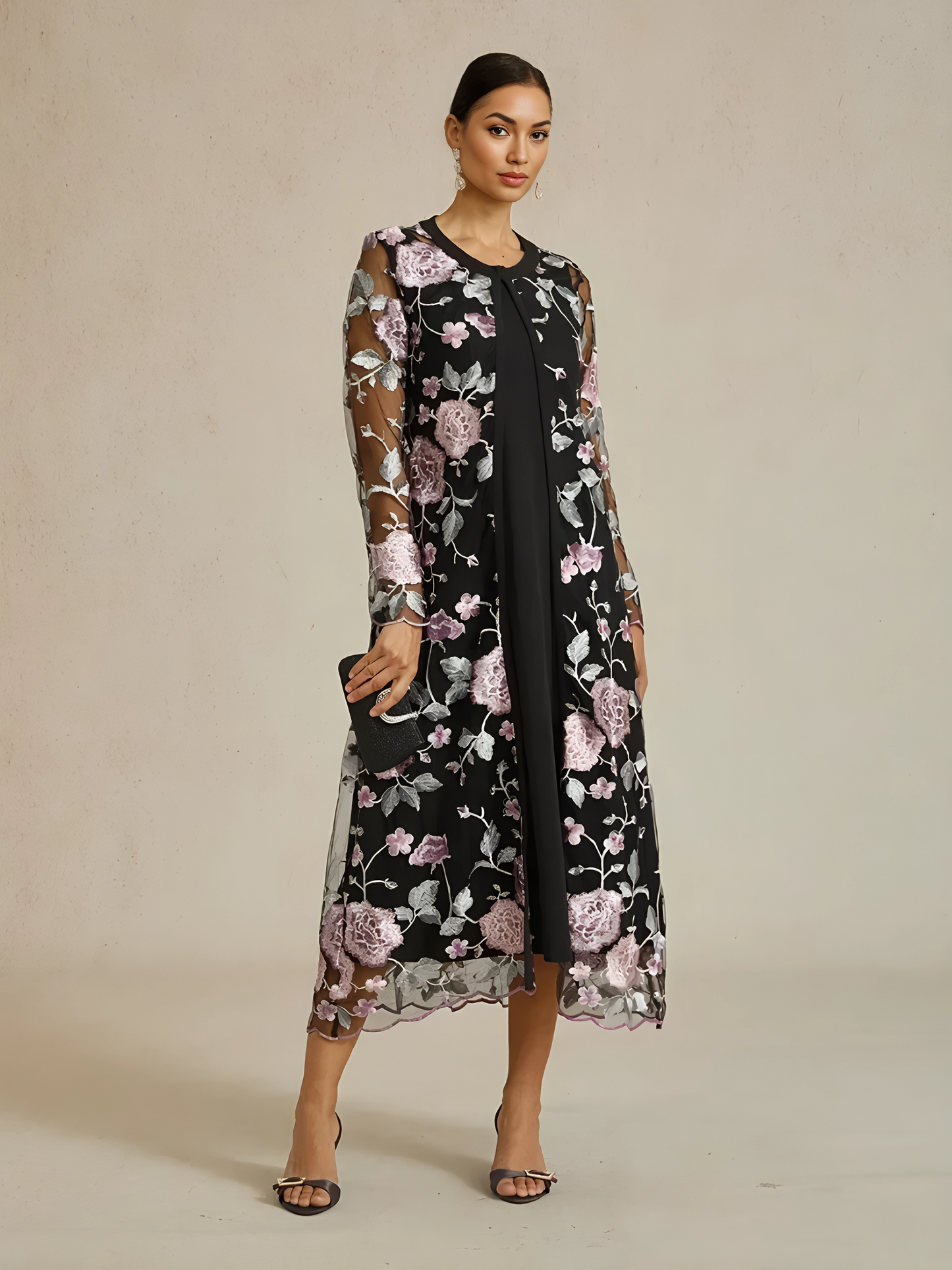 Long Floral Embroidered Lace Jacket
