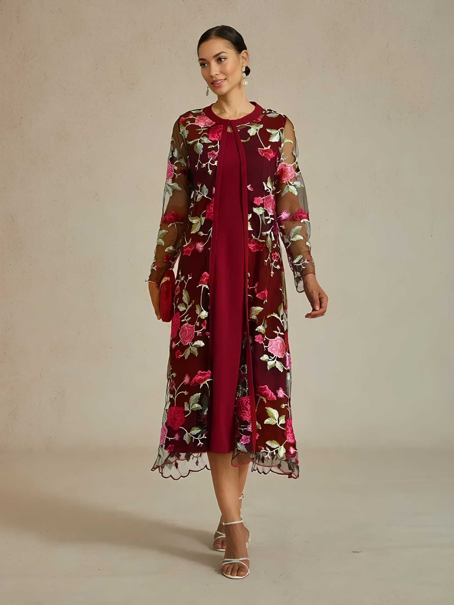 Long Floral Embroidered Lace Jacket