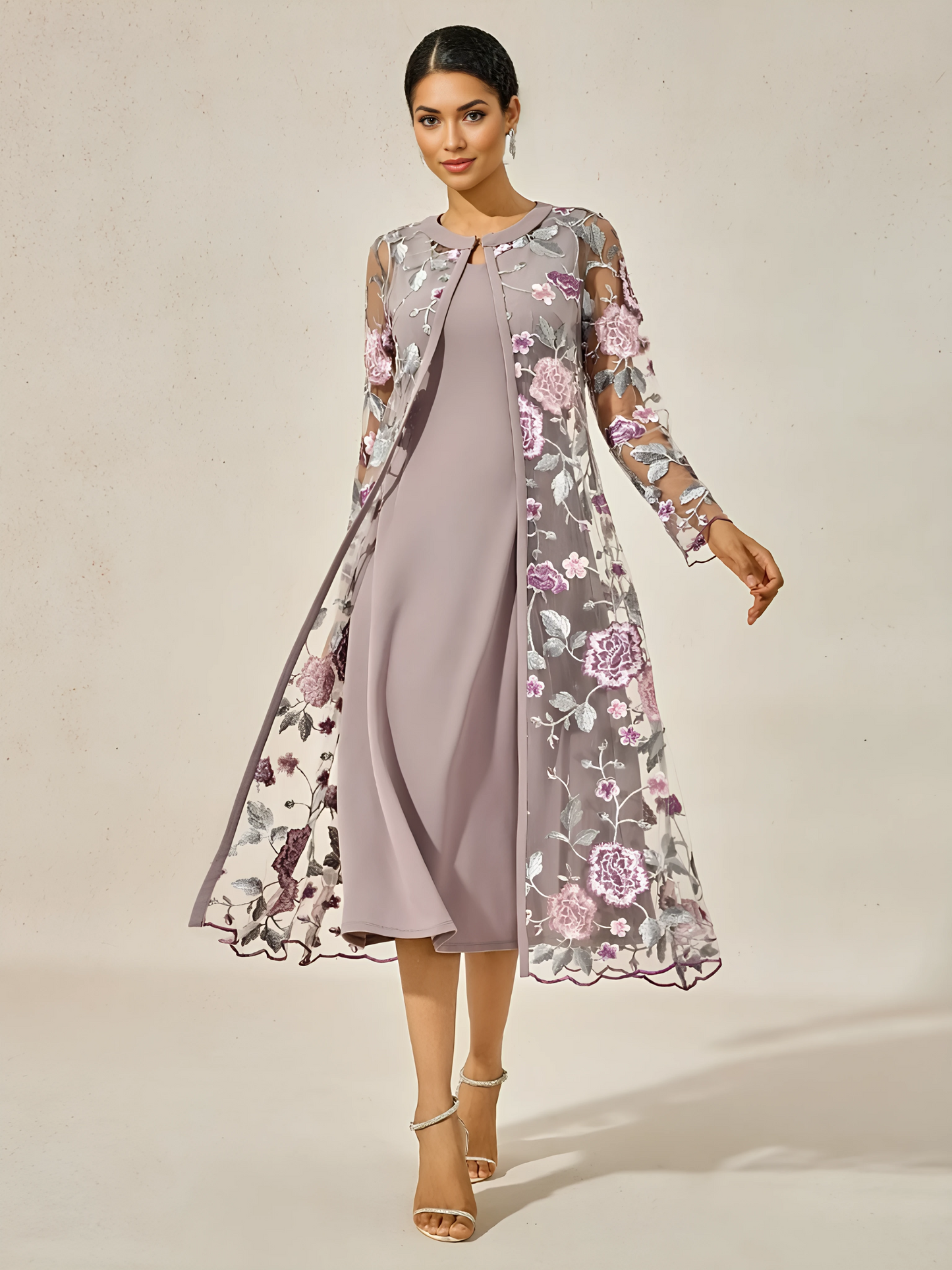 Long Floral Embroidered Lace Jacket