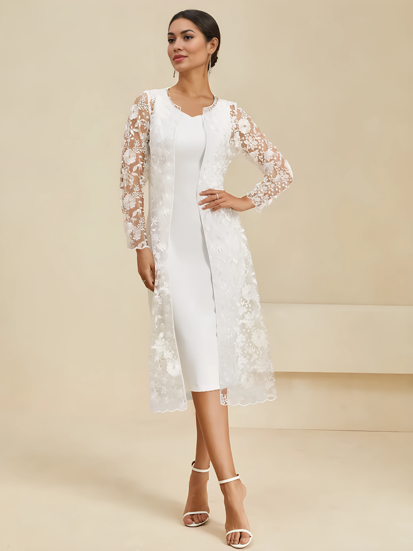 Long Floral Embroidered Lace Jacket