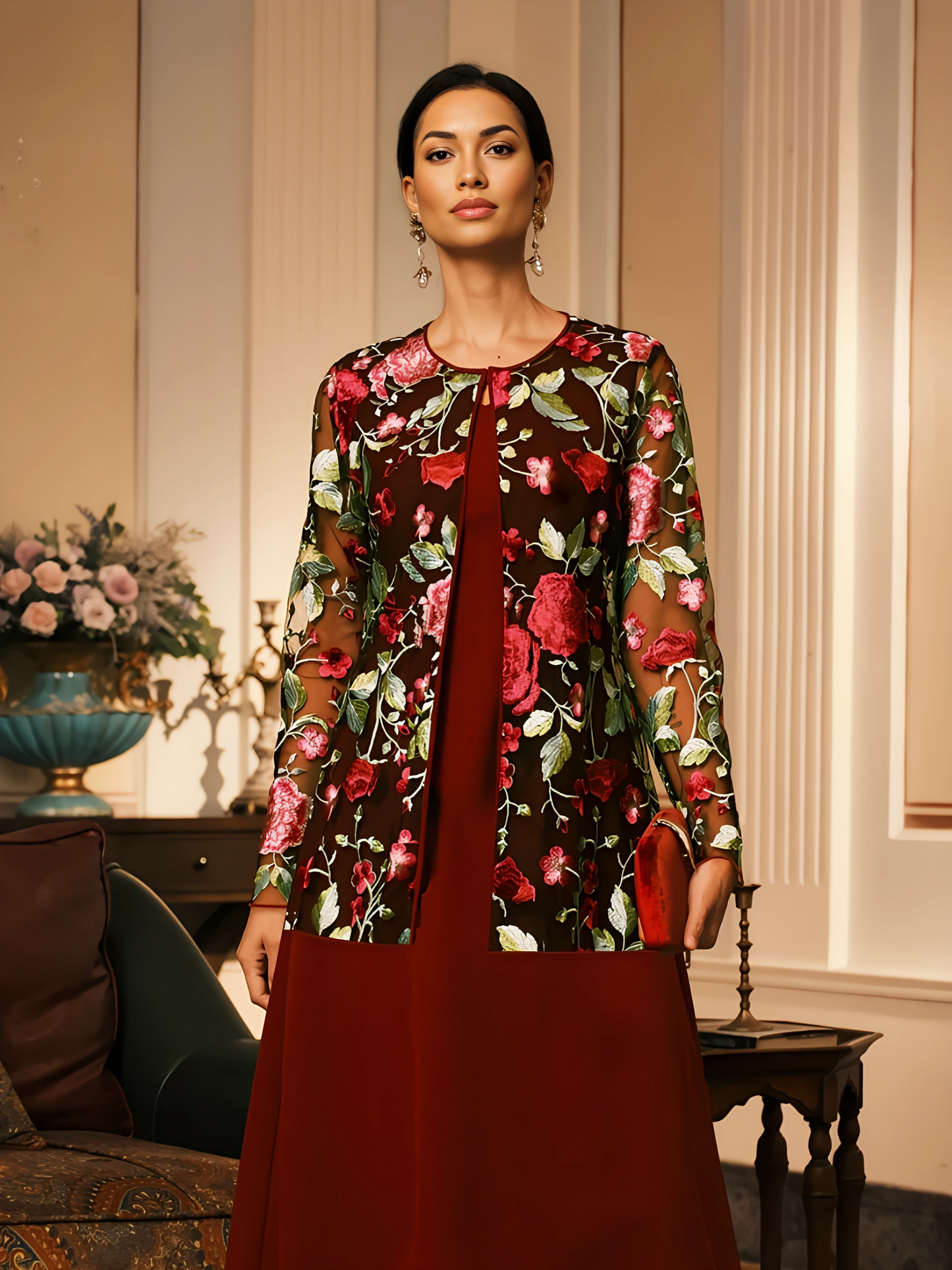 Mid-Length Floral Lace Jacket