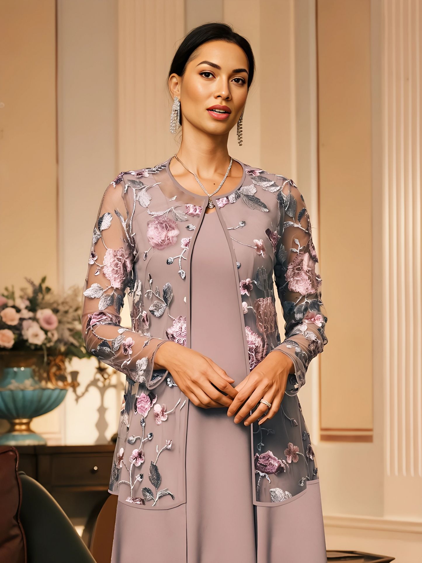 Mid-Length Floral Lace Jacket