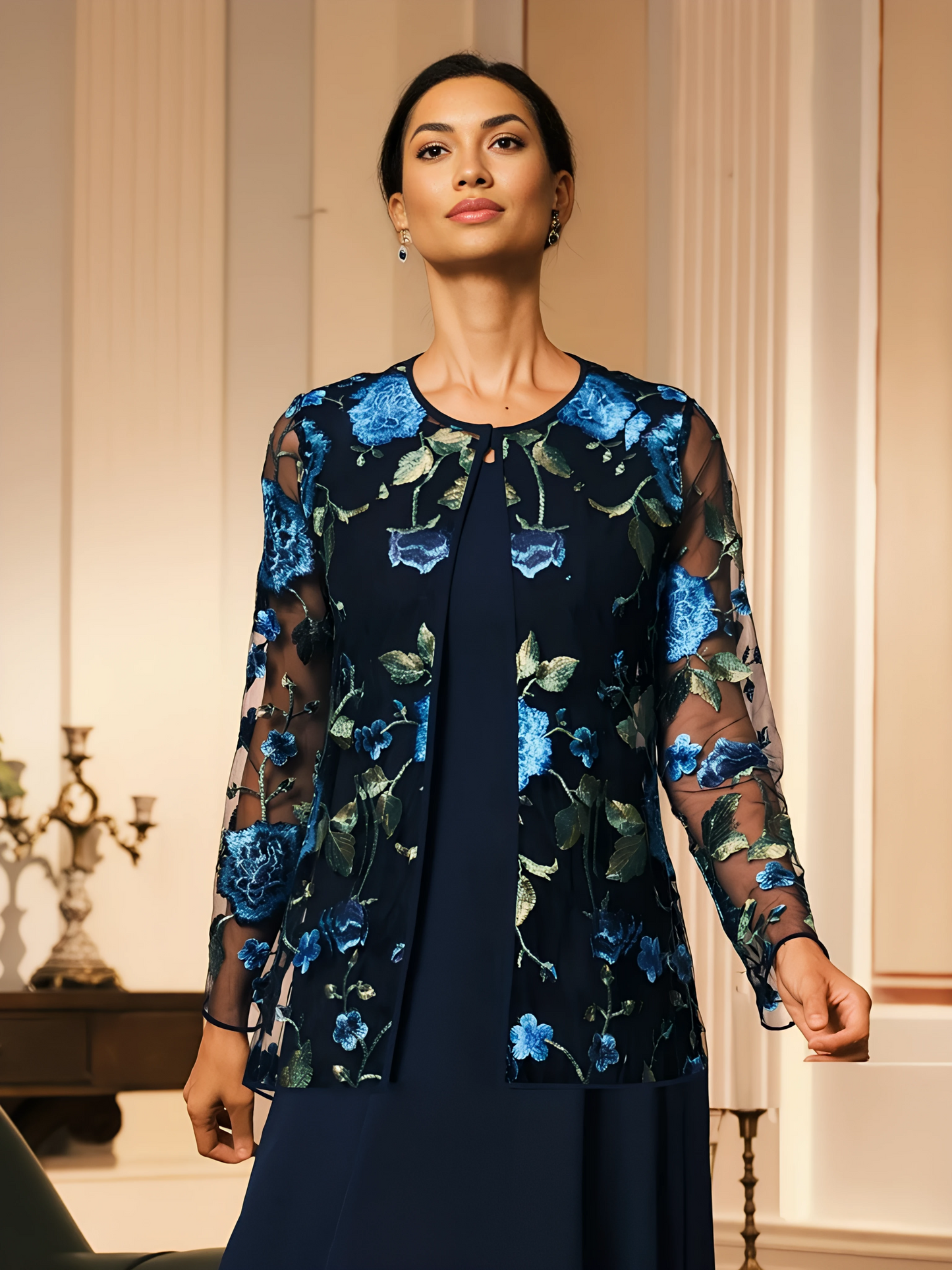 Mid-Length Floral Lace Jacket
