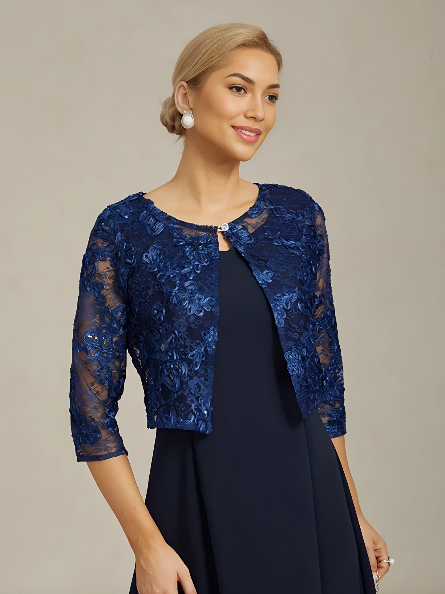 Rosette Lace Jacket with Sequin Embellishment
