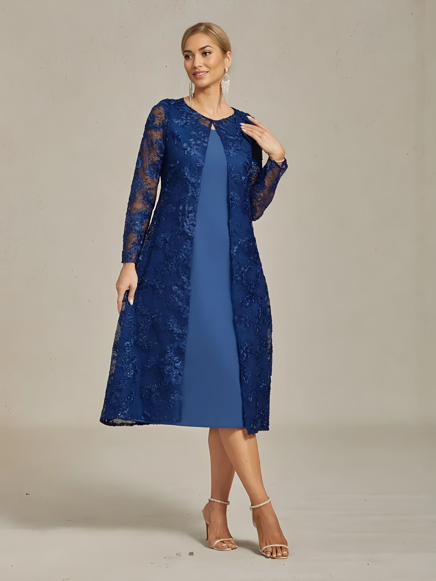Rosette Lace Long Jacket with Sequin Detail