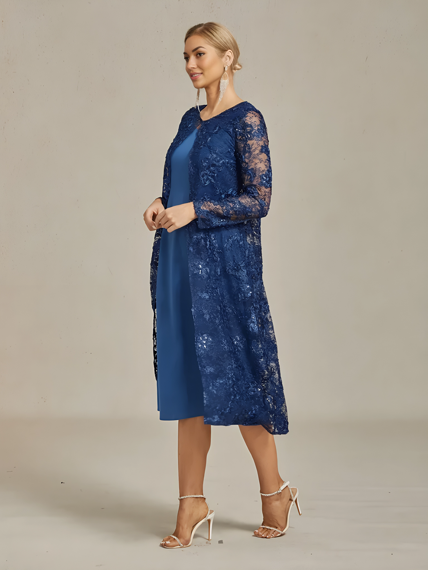 Rosette Lace Long Jacket with Sequin Detail