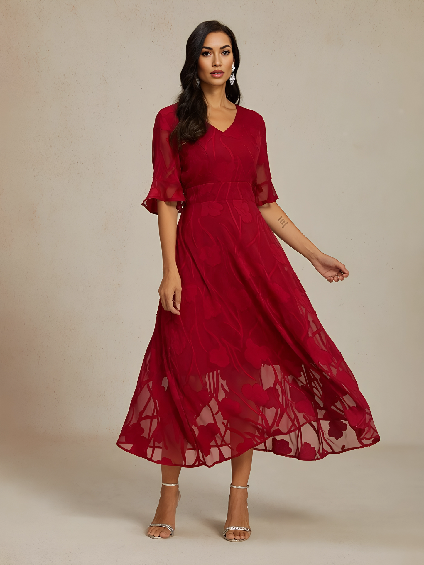 Ruffle Flutter Lace Maxi Dress