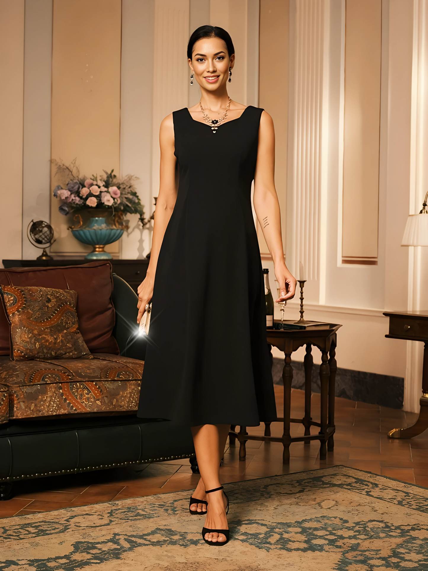 Elegant Sleeveless A-Line Midi Dress