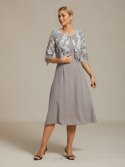 Chic Embroidered Lace Jacket with Rhinestone Button