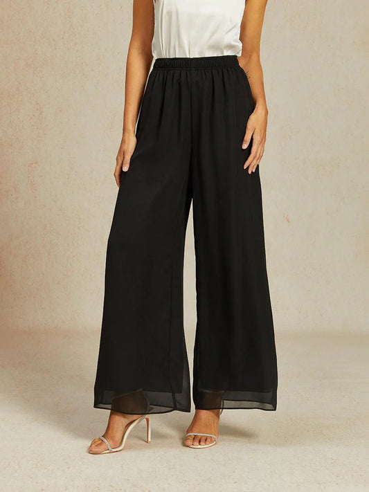 Elegant Wide-Leg Chiffon Pants with Elastic Waist