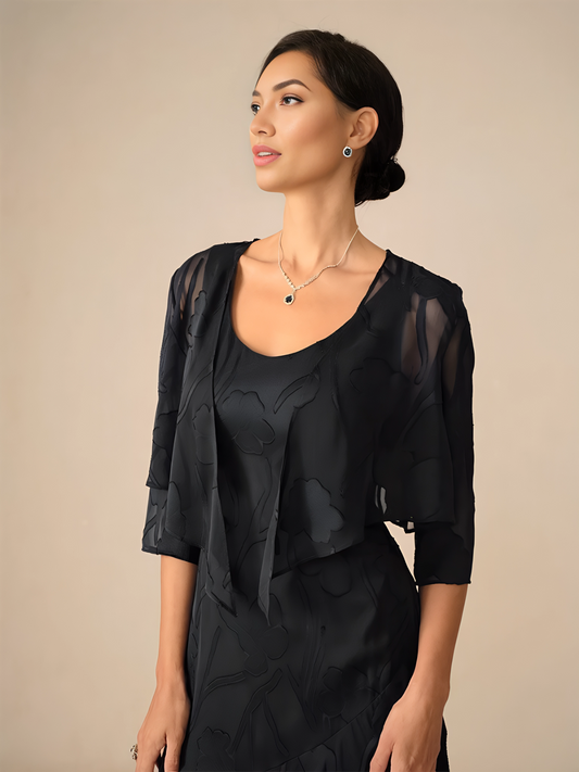 Floral Burnout Chiffon 3/4 Sleeve Shrug