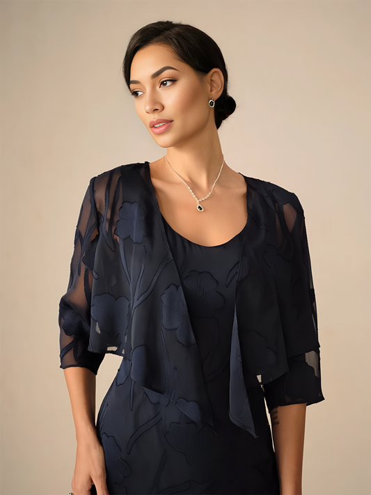 Floral Burnout Chiffon 3/4 Sleeve Shrug