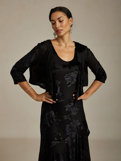 Floral Stretch Velvet 3/4 Sleeve Shrug