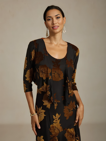 Floral Stretch Velvet 3/4 Sleeve Shrug