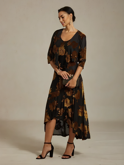 Floral Stretch Velvet 3/4 Sleeve Shrug