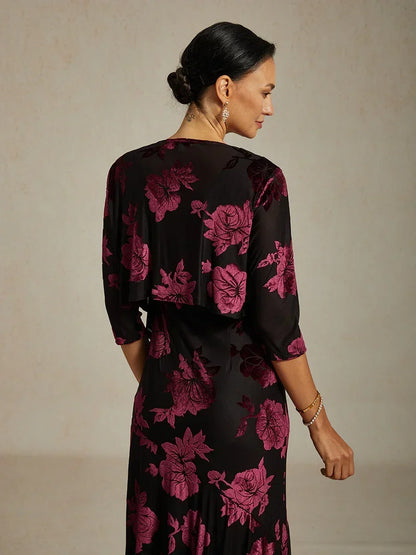 Floral Stretch Velvet 3/4 Sleeve Shrug
