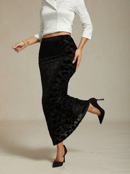 Floral Velvet Fishtail Maxi Skirt