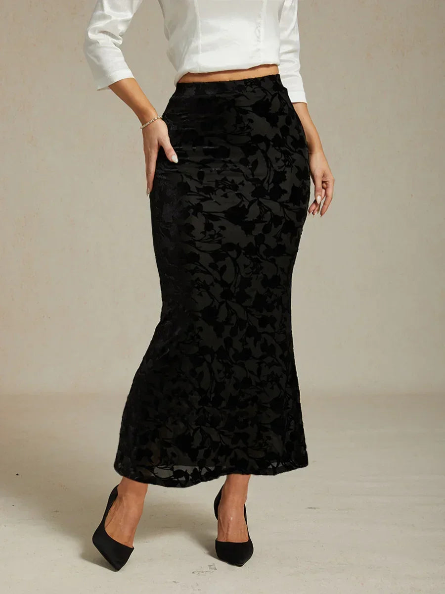 Floral Velvet Fishtail Maxi Skirt
