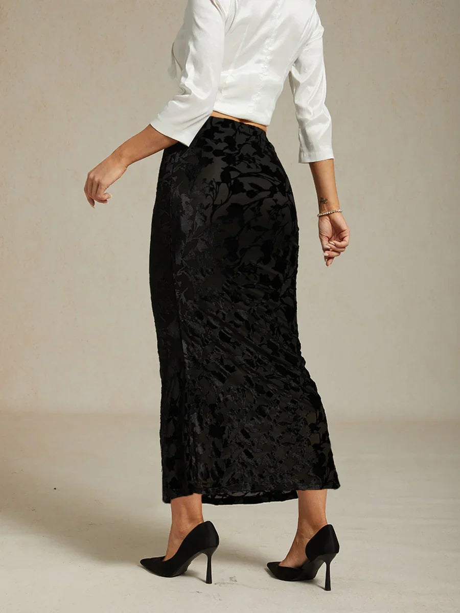 Floral Velvet Fishtail Maxi Skirt