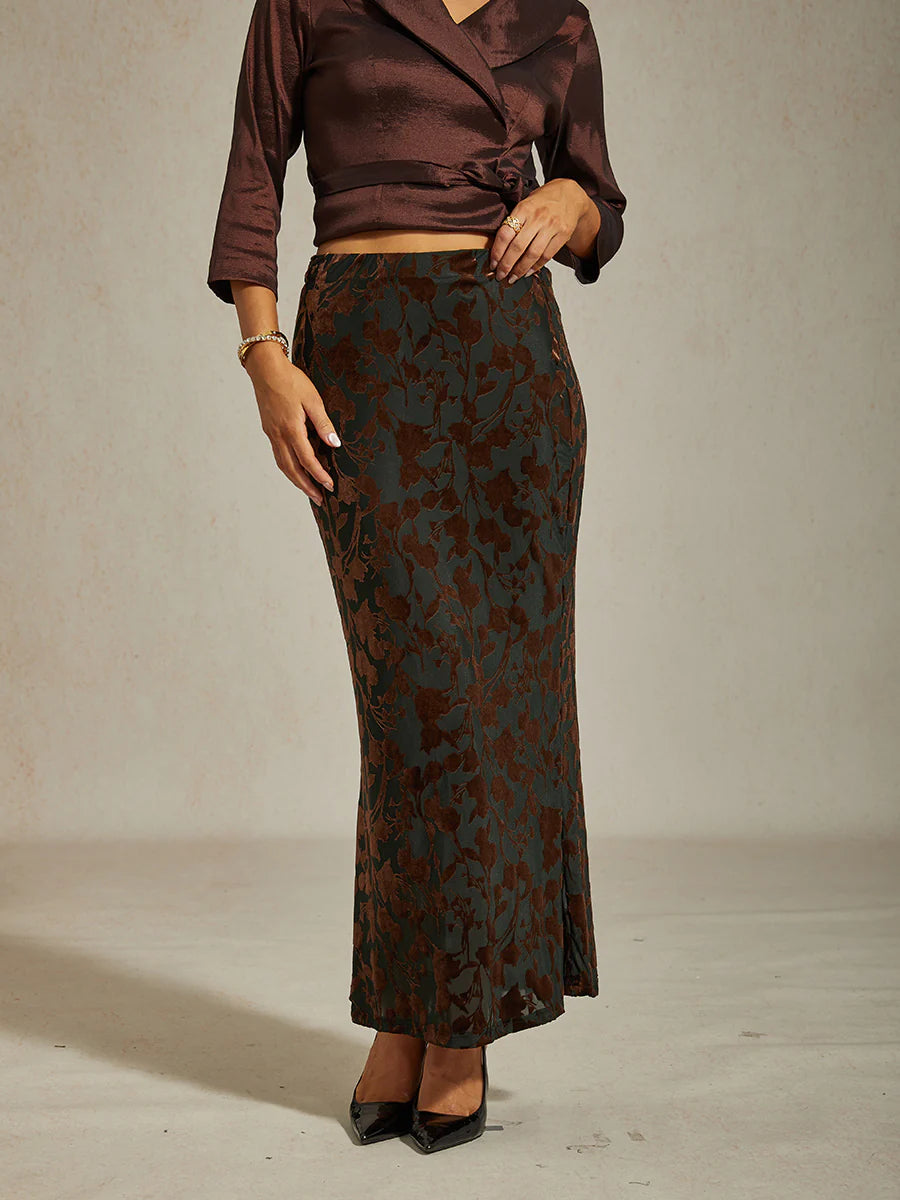 Floral Velvet Fishtail Maxi Skirt