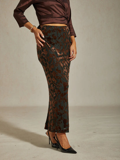 Floral Velvet Fishtail Maxi Skirt