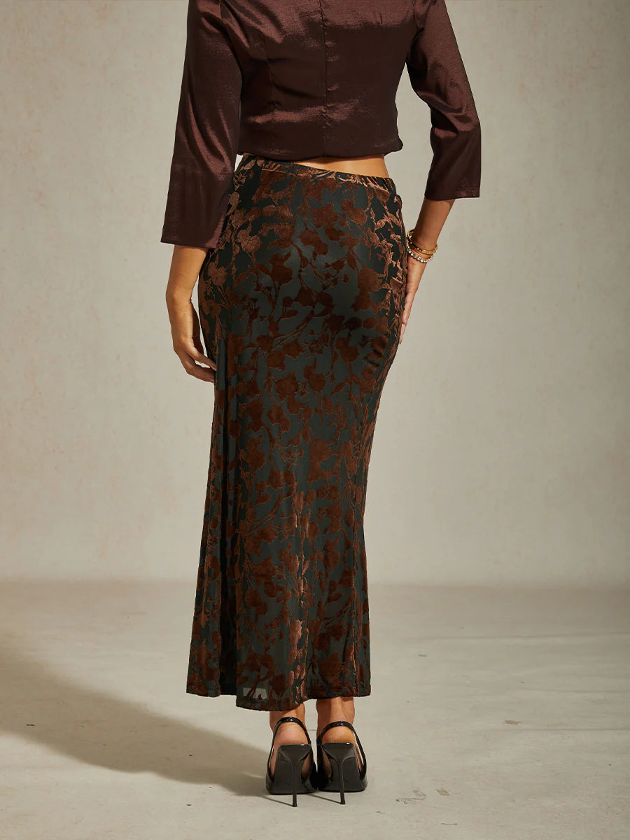 Floral Velvet Fishtail Maxi Skirt