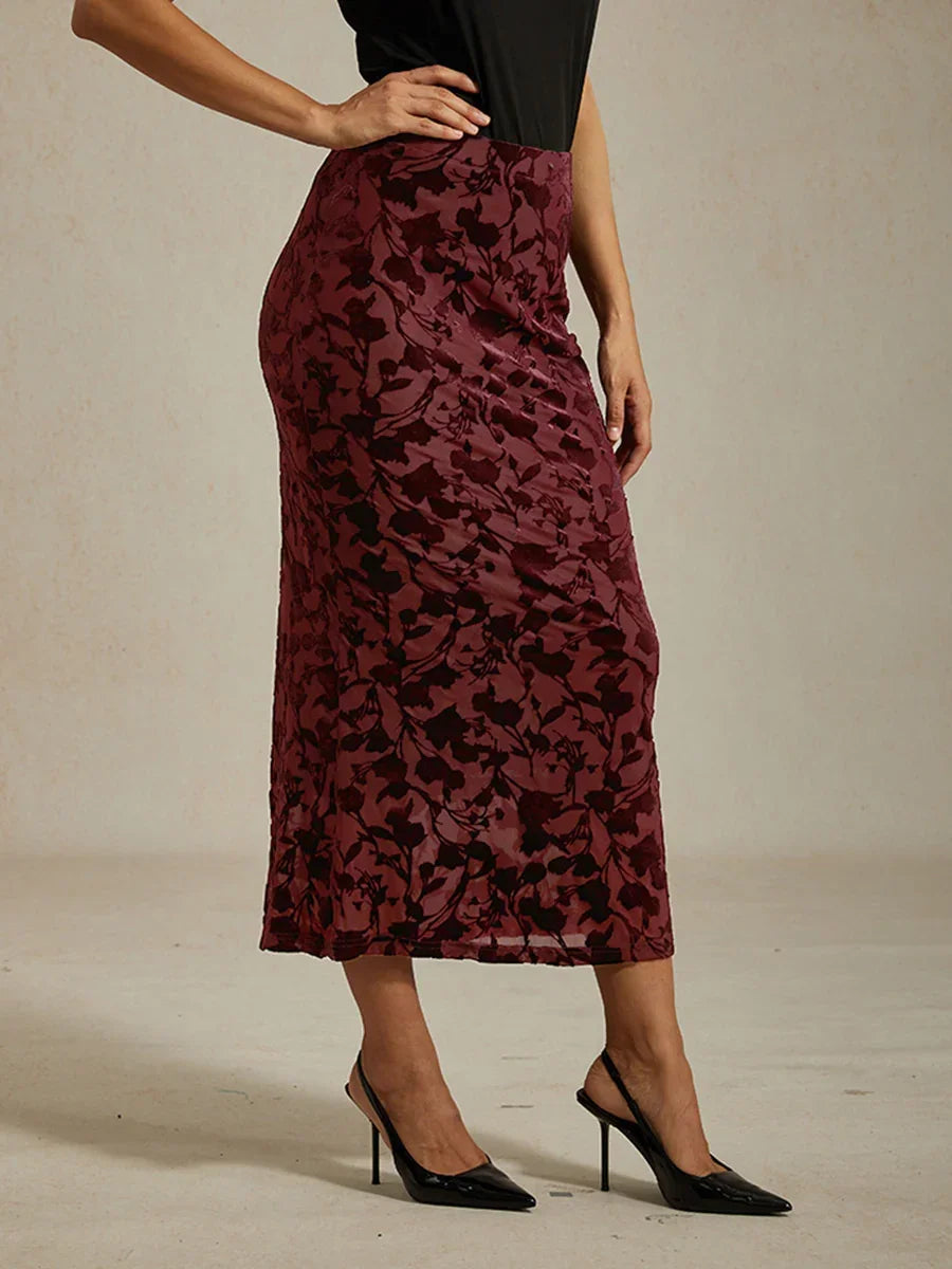 Floral Velvet Fishtail Maxi Skirt