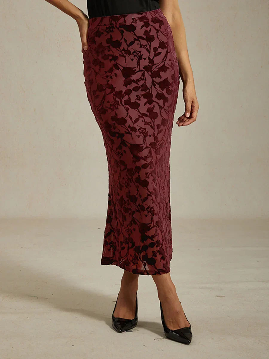 Floral Velvet Fishtail Maxi Skirt