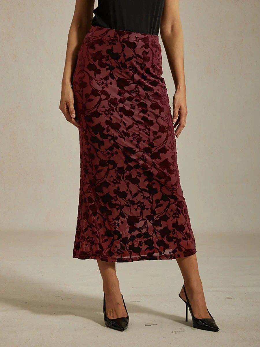 Floral Velvet Fishtail Maxi Skirt