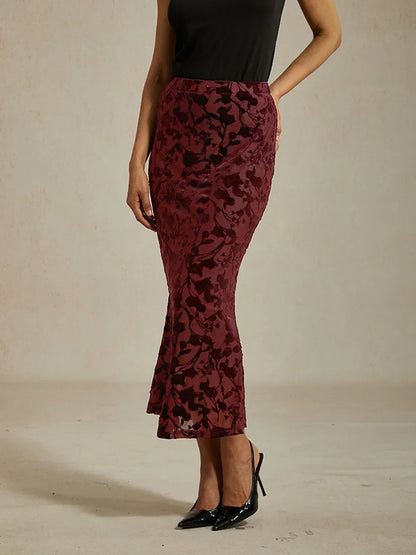 Floral Velvet Fishtail Maxi Skirt