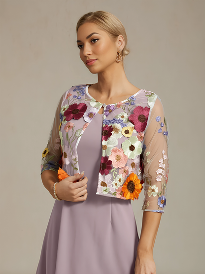 Mesh Lace Jacket with 3D Floral Embellishments