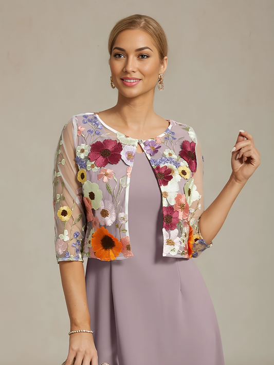 Mesh Lace Jacket with 3D Floral Embellishments