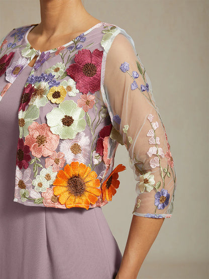 Mesh Lace Jacket with 3D Floral Embellishments