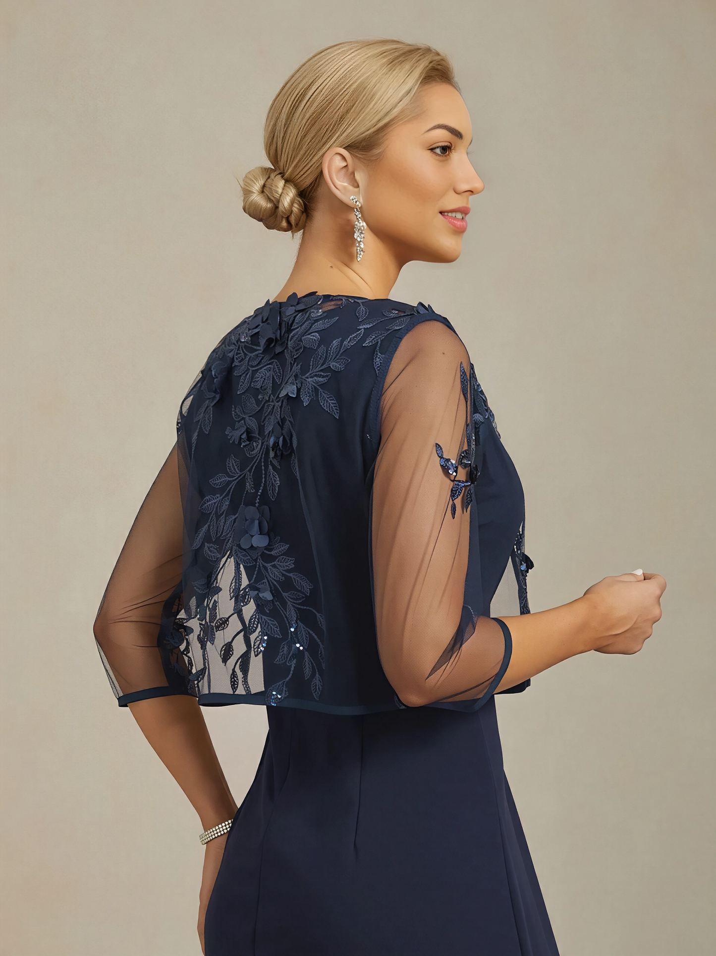 Mesh Lace Jacket with 3D Floral Embellishments