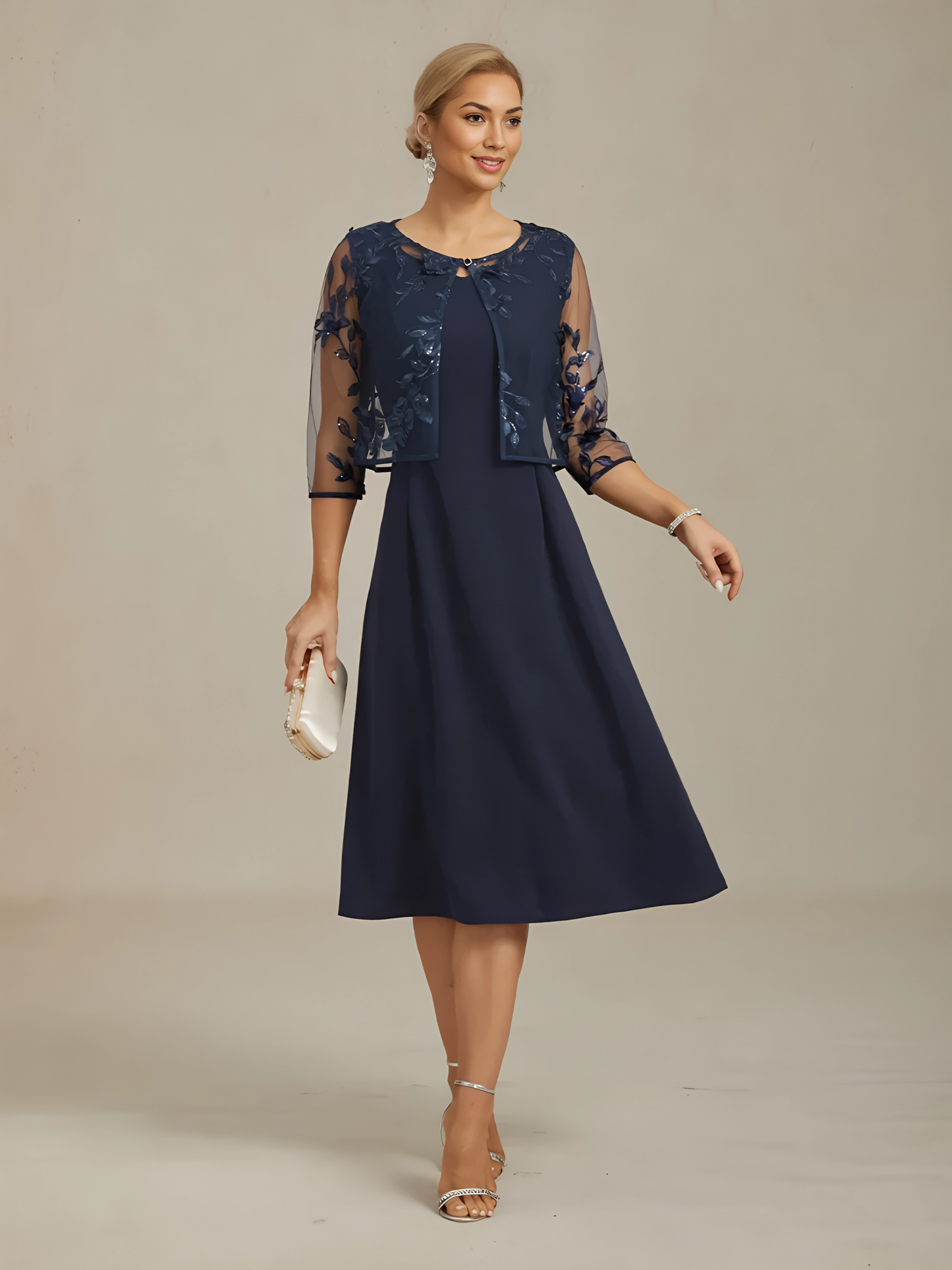 Mesh Lace Jacket with 3D Floral Embellishments