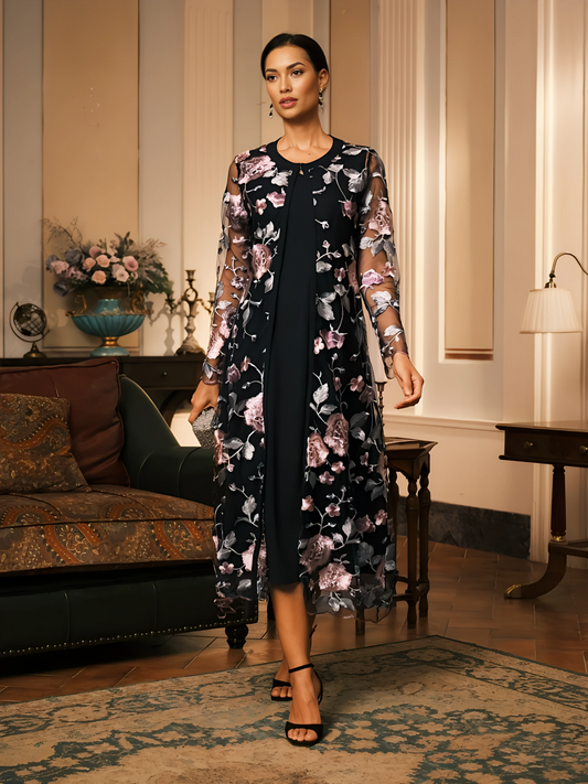 Long Floral Embroidered Lace Jacket