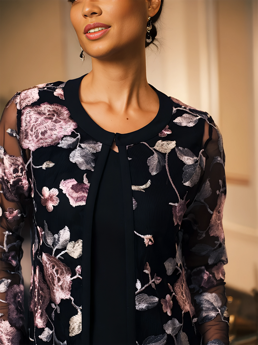 Long Floral Embroidered Lace Jacket