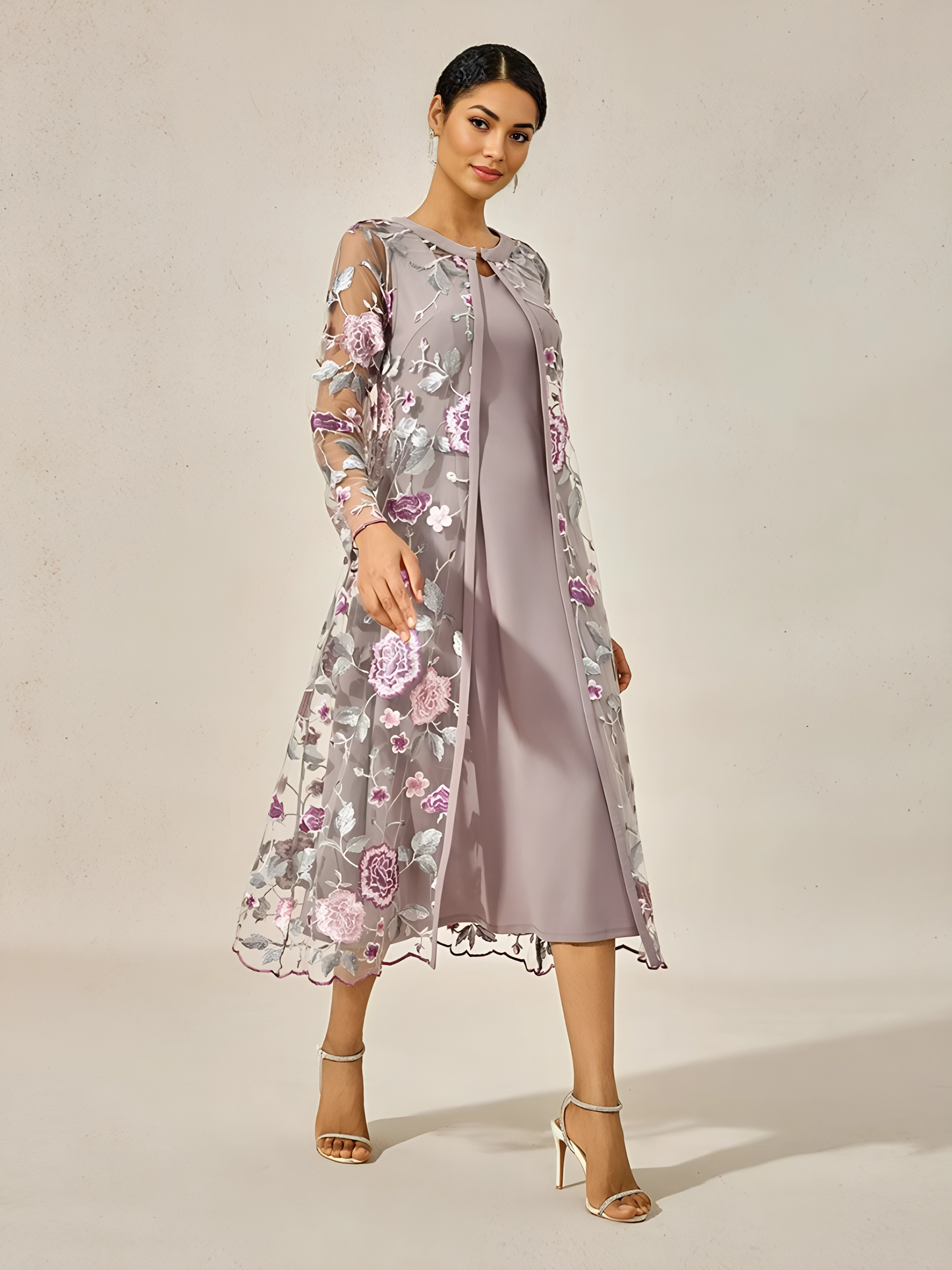 Long Floral Embroidered Lace Jacket