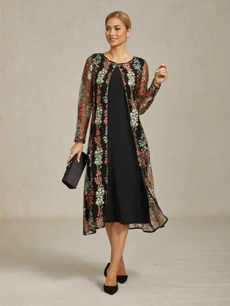 Long Floral Embroidered Lace Jacket