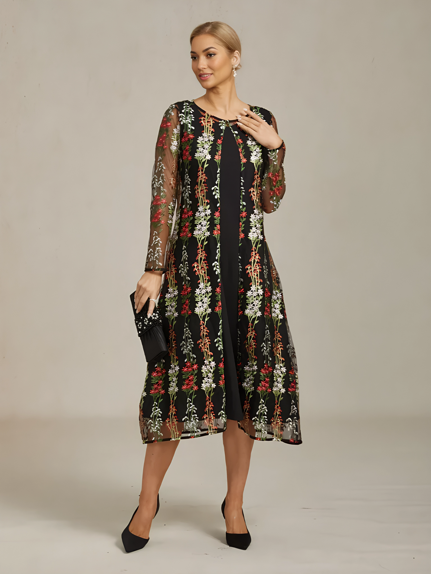 Long Floral Embroidered Lace Jacket