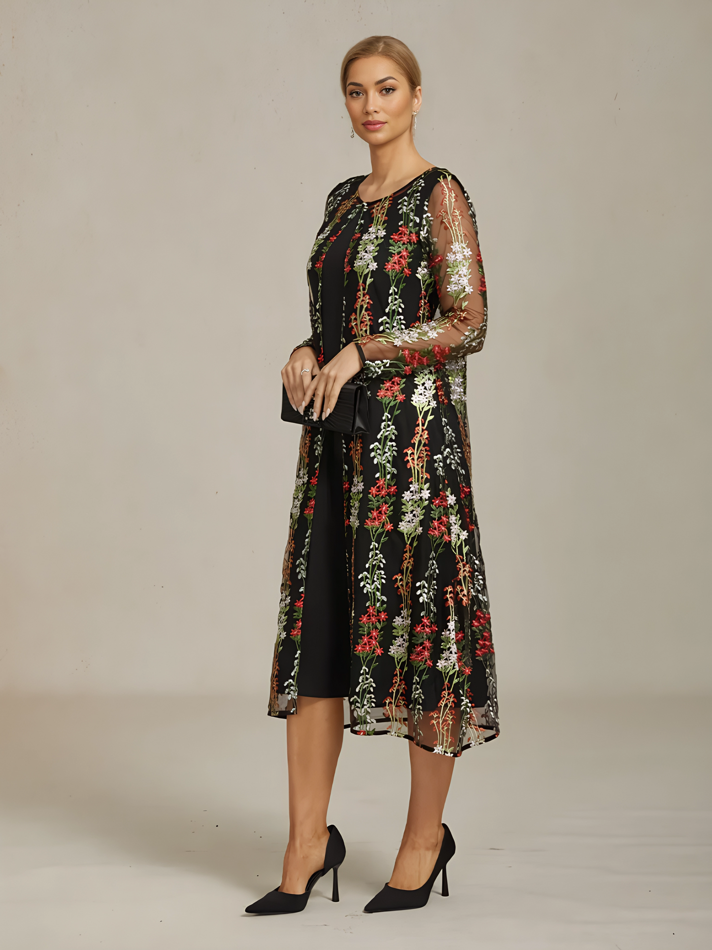 Long Floral Embroidered Lace Jacket