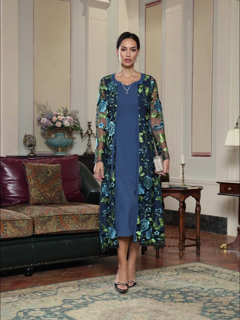 Elegant Longline Lace Jacket with Floral Embroidery – Open Front