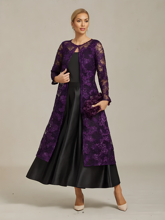 Rosette Lace Long Jacket with Sequin Detail