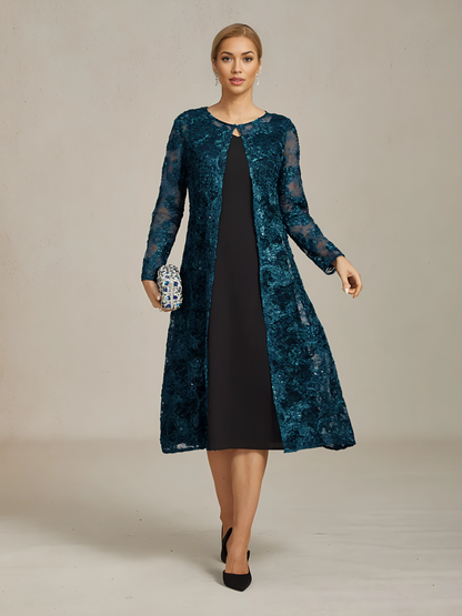 Rosette Lace Long Jacket with Sequin Detail