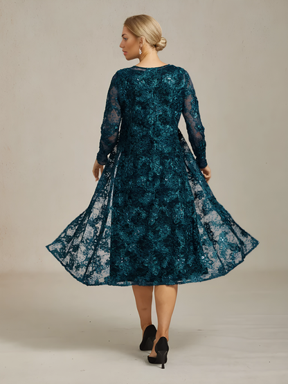 Rosette Lace Long Jacket with Sequin Detail